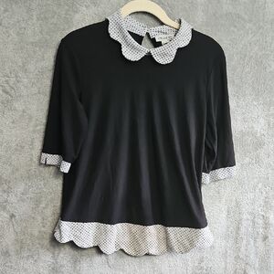 Faith and Joy Black and White Peter Pan Collar Blouse Sz Small